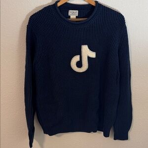 TikTok Limited Edition Custom Logo Navy Cotton Waffle Sweater Crew Neck Sz Large